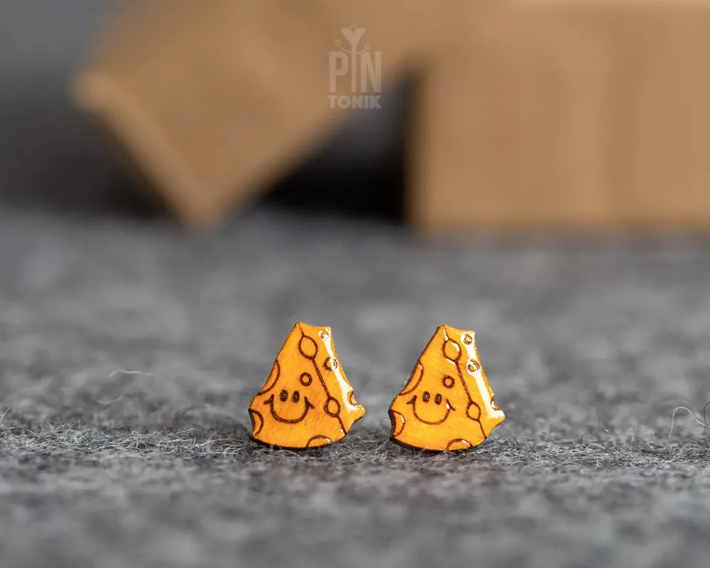 Jewelry - Kawaii Cheese Funky Earrings - Cute Food Stud Earrings for Teenage Girl - Weird Gifts for 30th birthday or bestfriend - PINTONIK