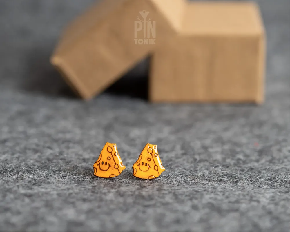 Jewelry - Kawaii Cheese Funky Earrings - Cute Food Stud Earrings for Teenage Girl - Weird Gifts for 30th birthday or bestfriend - PINTONIK
