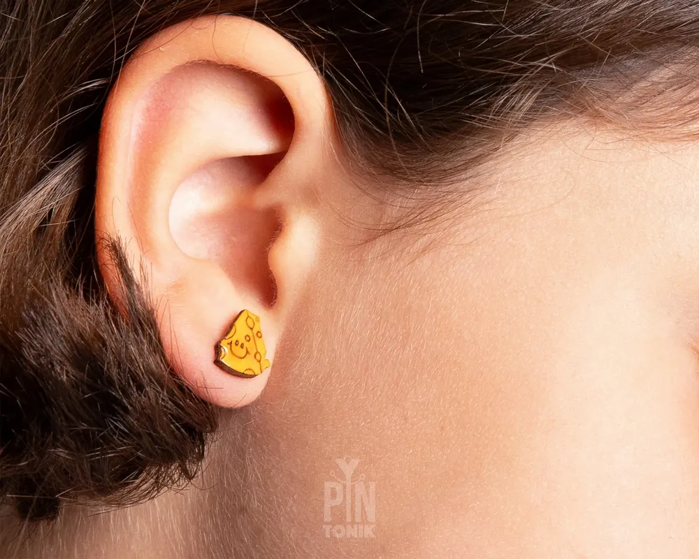 Jewelry - Kawaii Cheese Funky Earrings - Cute Food Stud Earrings for Teenage Girl - Weird Gifts for 30th birthday or bestfriend - PINTONIK