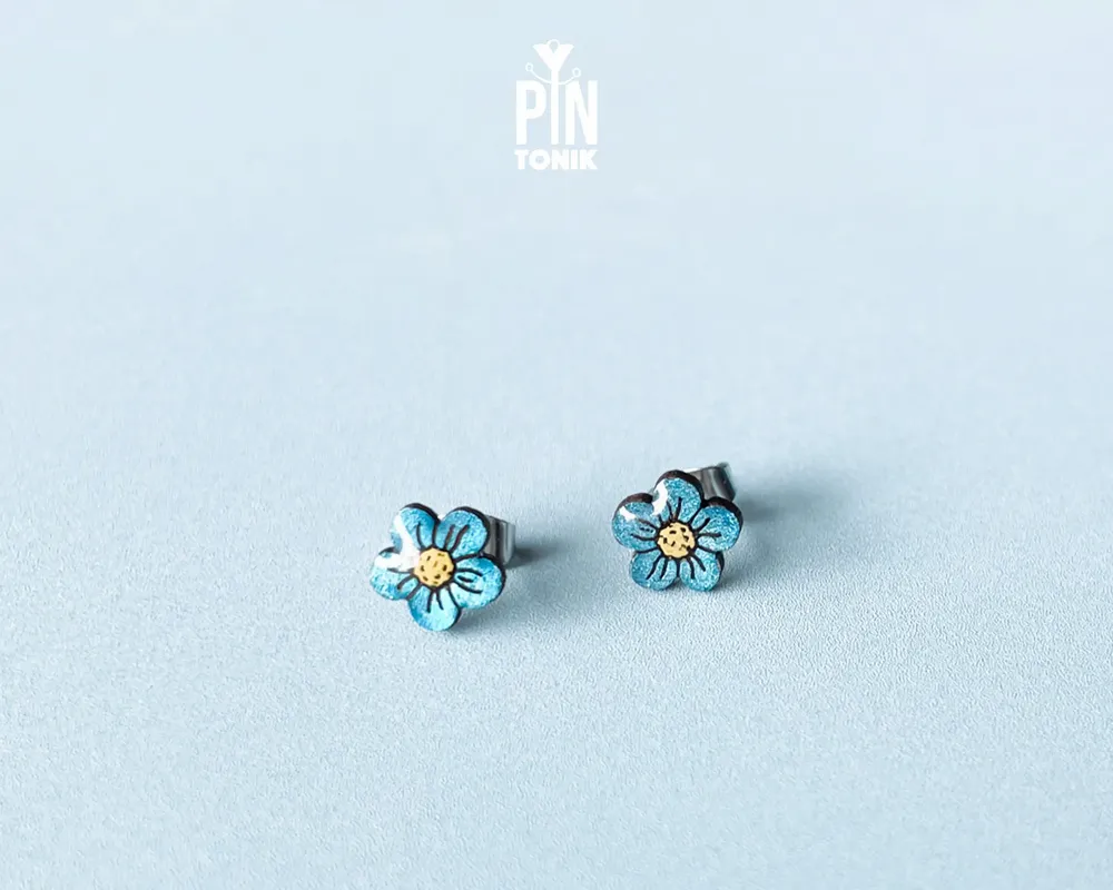 Jewelry - Forget Me Not Stud Earrings - Boho Wood Flower Earrings - PINTONIK