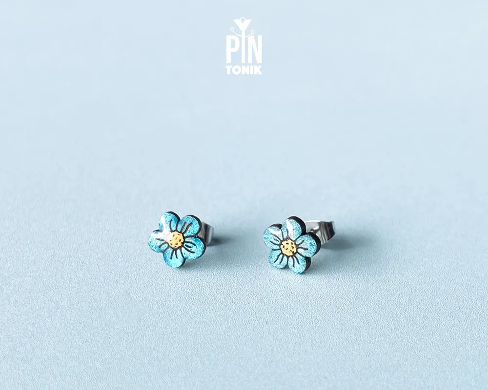 Jewelry - Forget Me Not Stud Earrings - Boho Wood Flower Earrings - PINTONIK