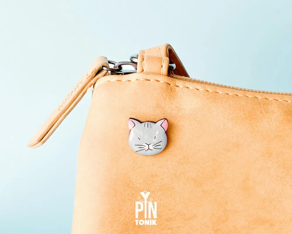 Bijoux - Épingle collier chat - Broche animal en bois pour sacs - PINTONIK