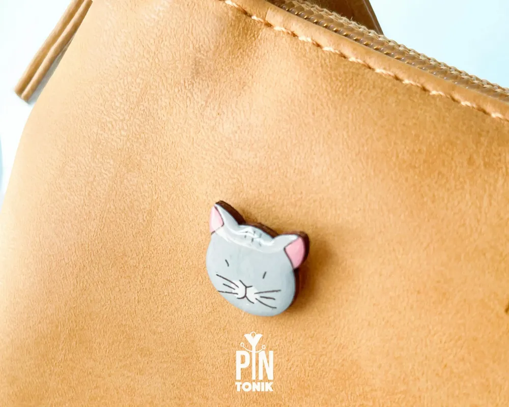 Bijoux - Épingle collier chat - Broche animal en bois pour sacs - PINTONIK