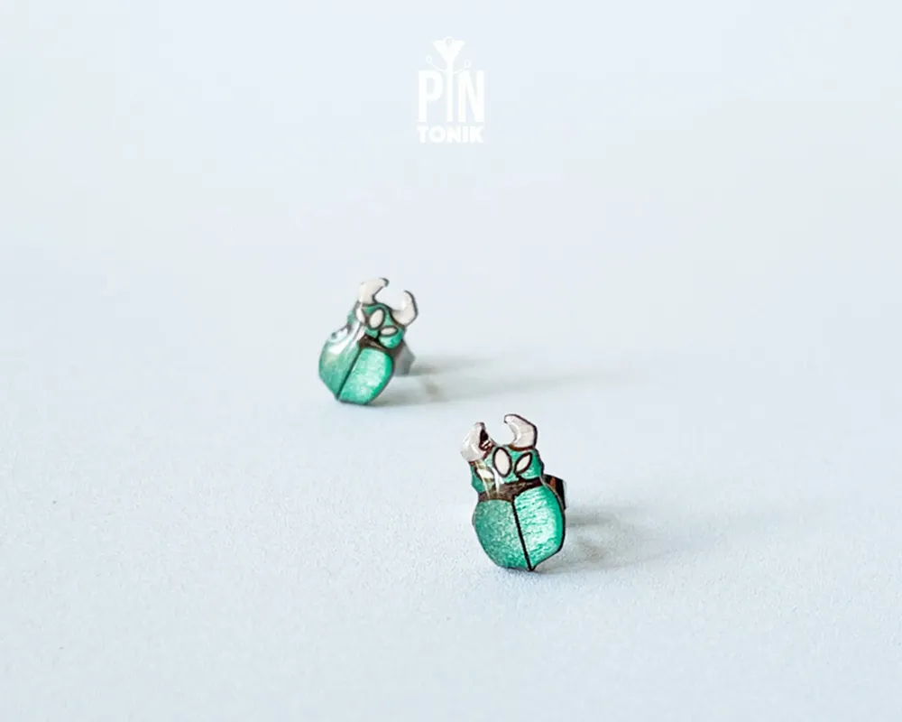 Bijoux - Boucles d'oreilles puces lucane cerf-volant - Bijou insecte rhinocéros - Cadeau pour les amoureux des insectes - PINTONIK