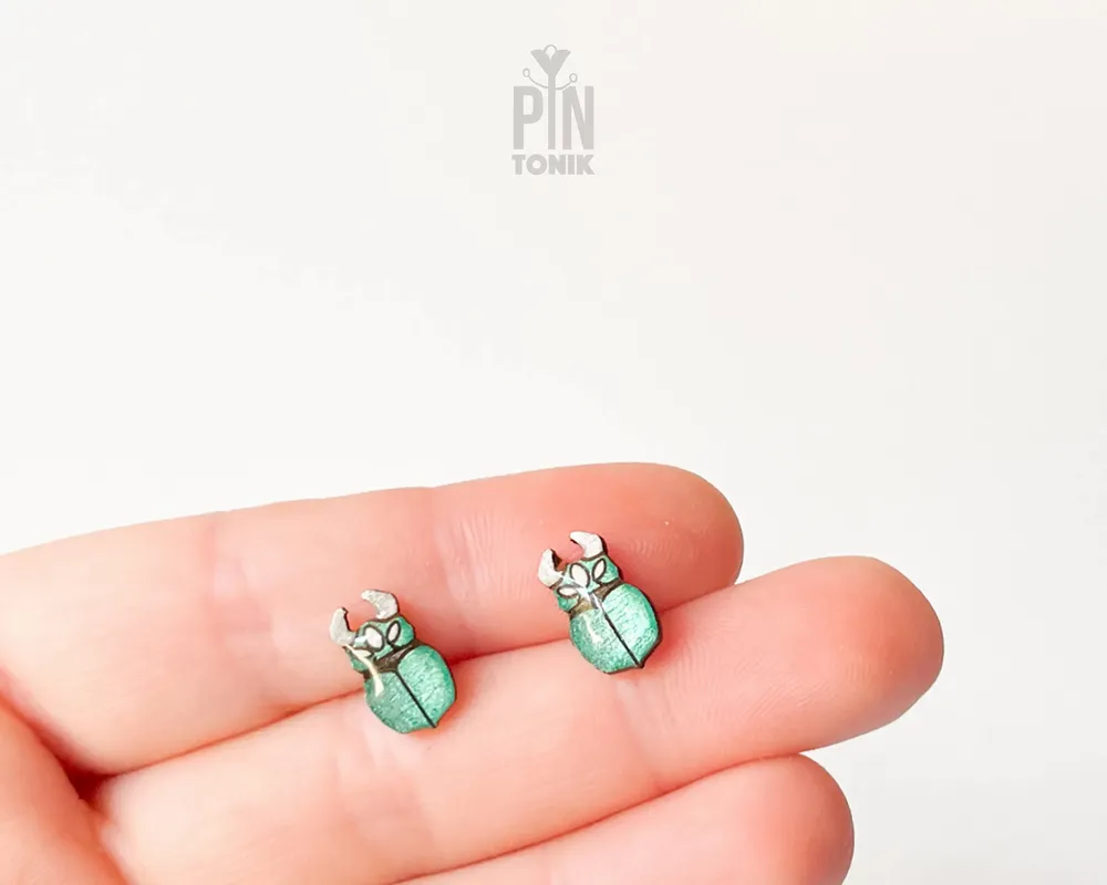 Bijoux - Boucles d'oreilles puces lucane cerf-volant - Bijou insecte rhinocéros - Cadeau pour les amoureux des insectes - PINTONIK