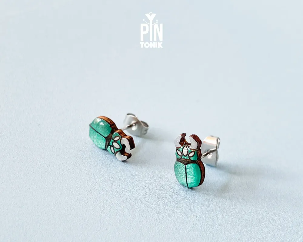 Bijoux - Boucles d'oreilles puces lucane cerf-volant - Bijou insecte rhinocéros - Cadeau pour les amoureux des insectes - PINTONIK