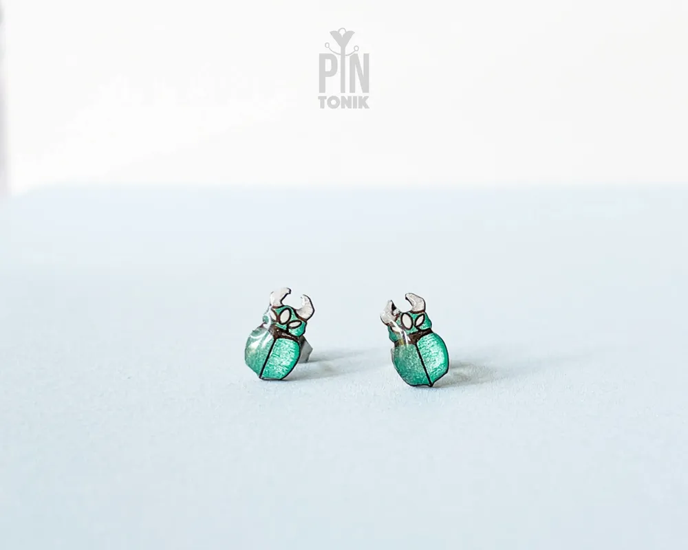 Bijoux - Boucles d'oreilles puces lucane cerf-volant - Bijou insecte rhinocéros - Cadeau pour les amoureux des insectes - PINTONIK