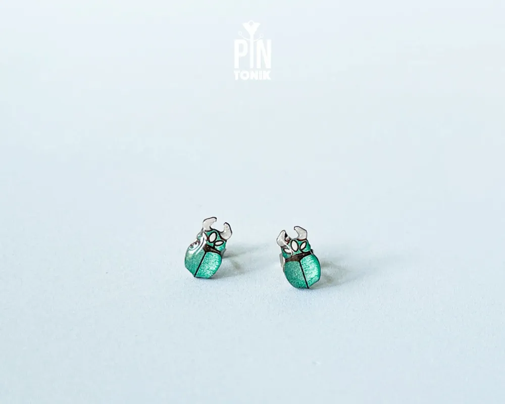 Bijoux - Boucles d'oreilles puces lucane cerf-volant - Bijou insecte rhinocéros - Cadeau pour les amoureux des insectes - PINTONIK