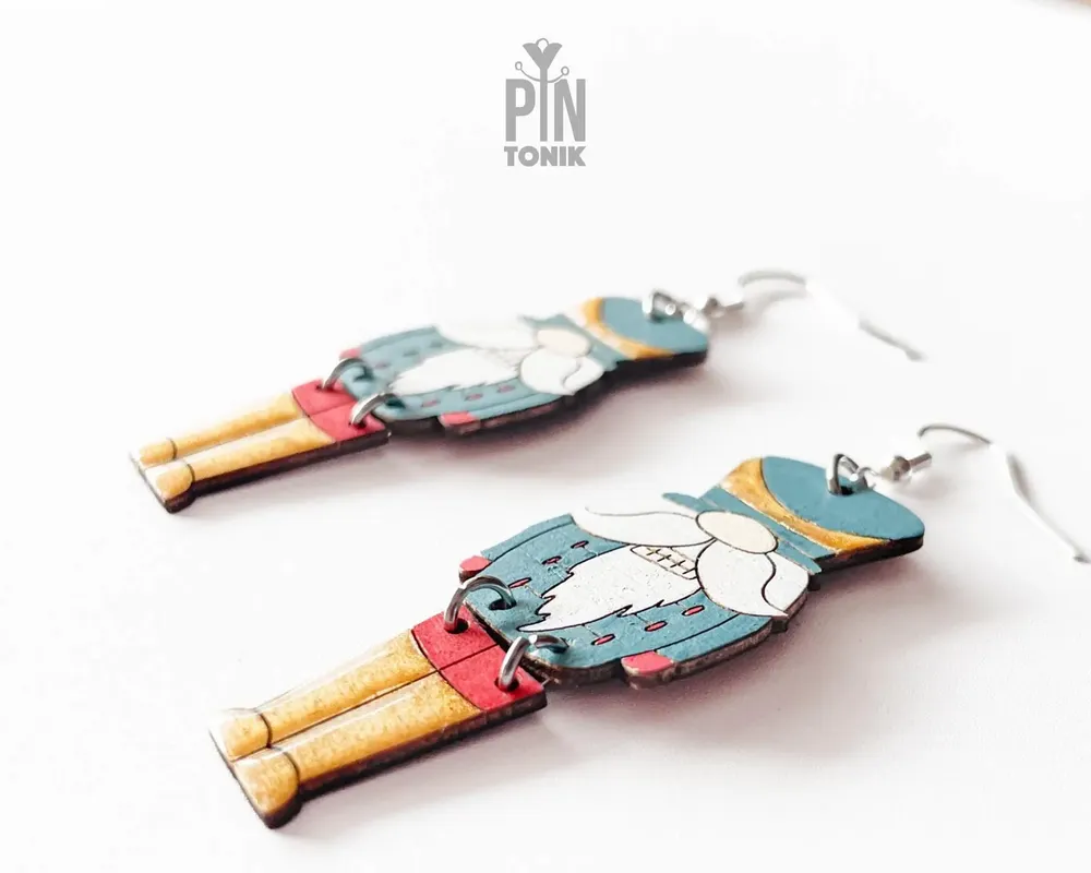 Bijoux - Boucles d'oreilles Casse-Noisette de Noël - Boucles d'oreilles fantaisie - Bijoux amusants à glisser dans une chaussette de Noël - PINTONIK