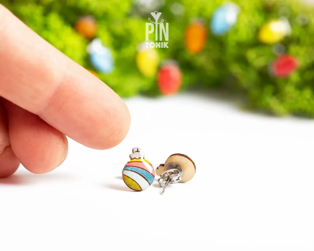 Jewelry - Retro Christmas Ornament Earrings with Rainbow - Christmas Stocking Stuffer - PINTONIK