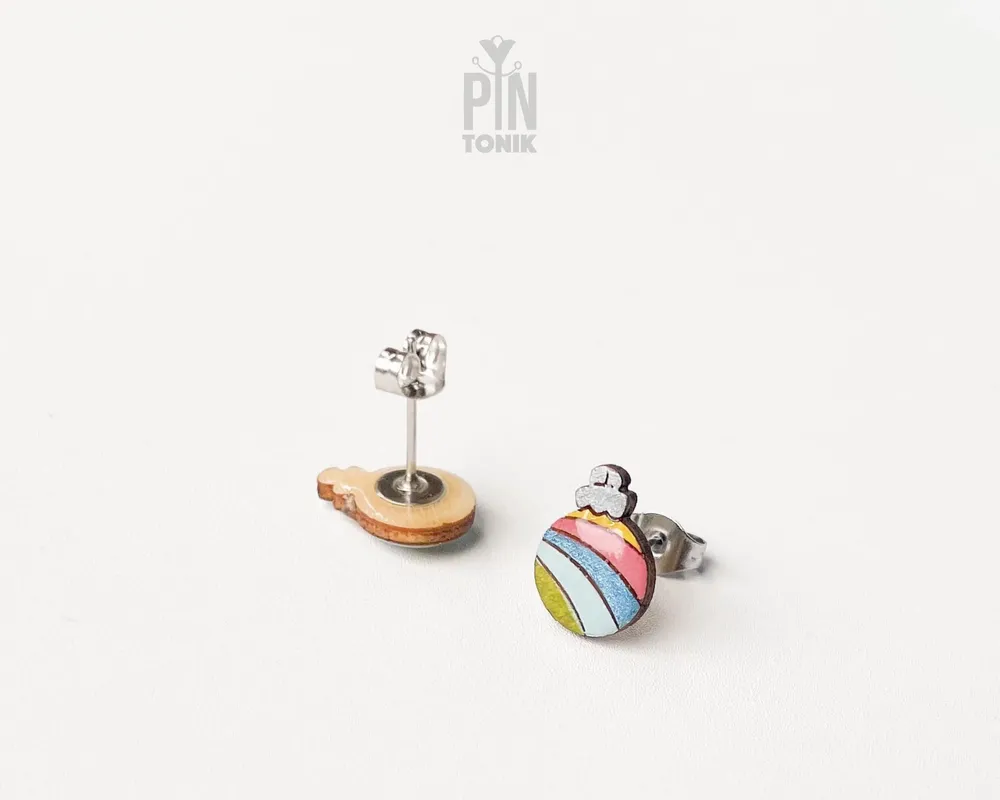 Jewelry - Retro Christmas Ornament Earrings with Rainbow - Christmas Stocking Stuffer - PINTONIK