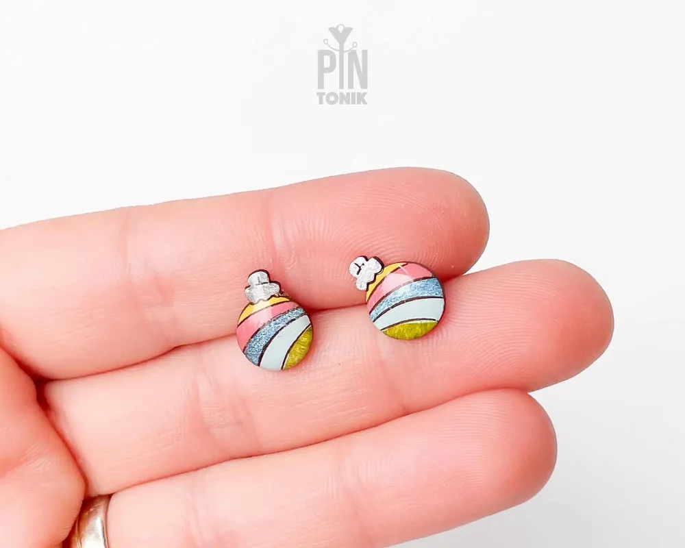 Jewelry - Retro Christmas Ornament Earrings with Rainbow - Christmas Stocking Stuffer - PINTONIK