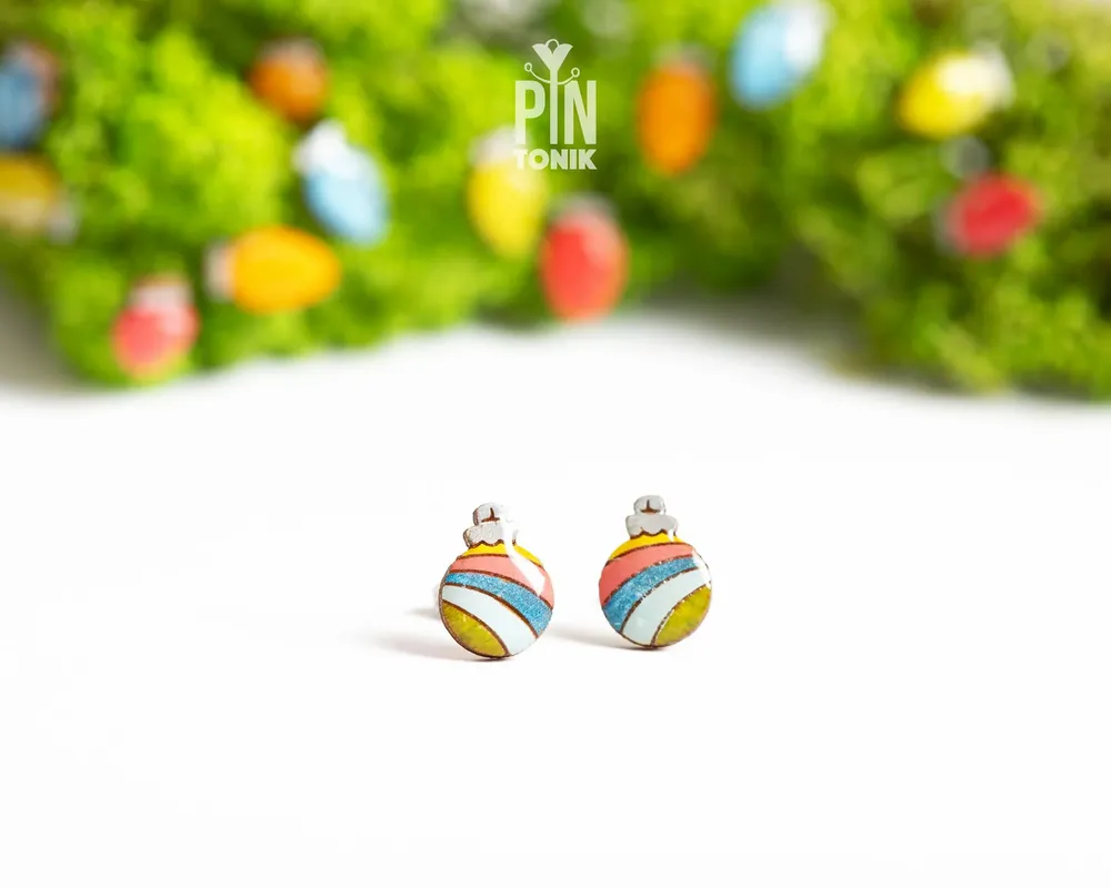 Jewelry - Retro Christmas Ornament Earrings with Rainbow - Christmas Stocking Stuffer - PINTONIK