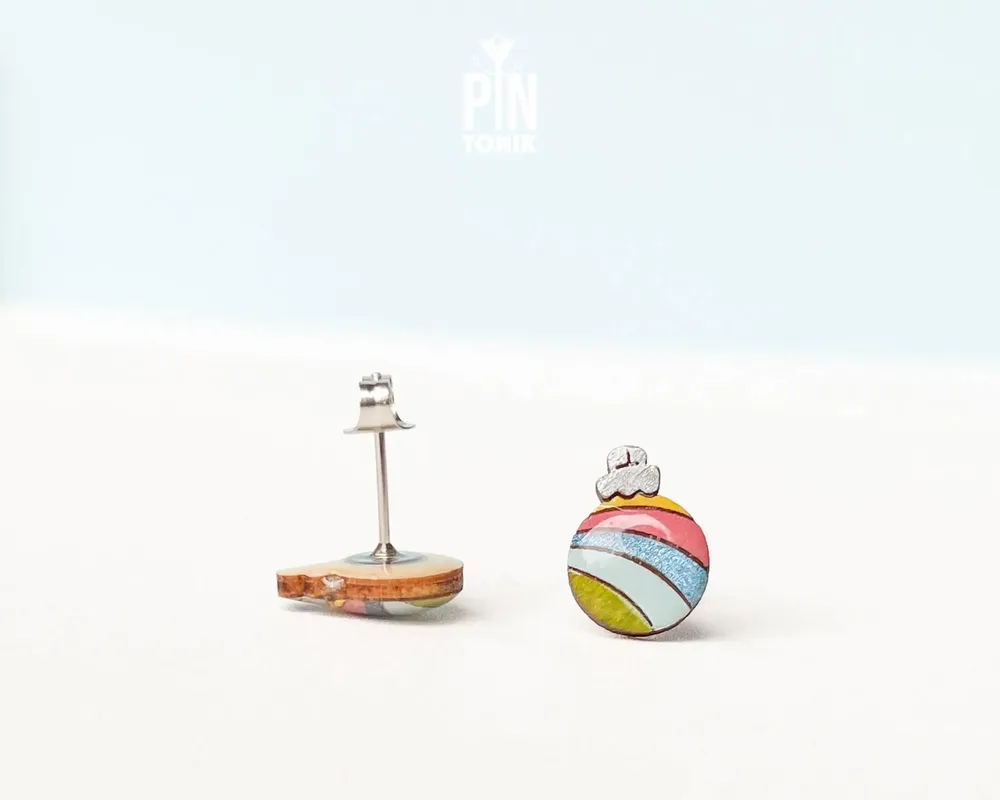 Jewelry - Retro Christmas Ornament Earrings with Rainbow - Christmas Stocking Stuffer - PINTONIK