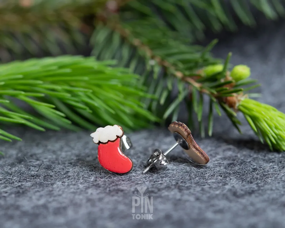 Bijoux - Chaussettes de Père Noël, boucles d'oreilles originales, cadeau de Noël insolite - PINTONIK
