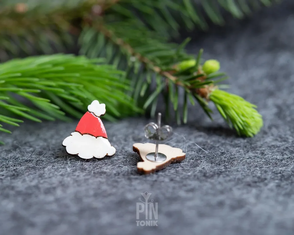 Bijoux - Boucles d'oreilles fantaisie en forme de chapeau de Noël - Idées cadeaux originales pour les bas de Noël ou le Père Noël secret - PINTONIK