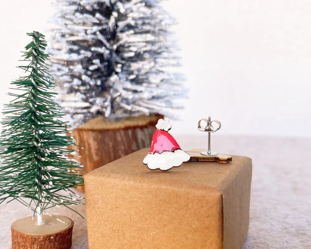 Bijoux - Boucles d'oreilles fantaisie en forme de chapeau de Noël - Idées cadeaux originales pour les bas de Noël ou le Père Noël secret - PINTONIK