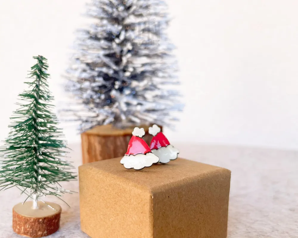 Bijoux - Boucles d'oreilles fantaisie en forme de chapeau de Noël - Idées cadeaux originales pour les bas de Noël ou le Père Noël secret - PINTONIK