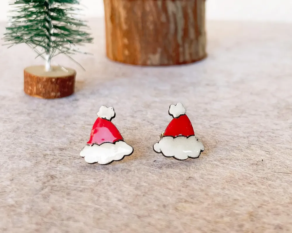 Bijoux - Boucles d'oreilles fantaisie en forme de chapeau de Noël - Idées cadeaux originales pour les bas de Noël ou le Père Noël secret - PINTONIK