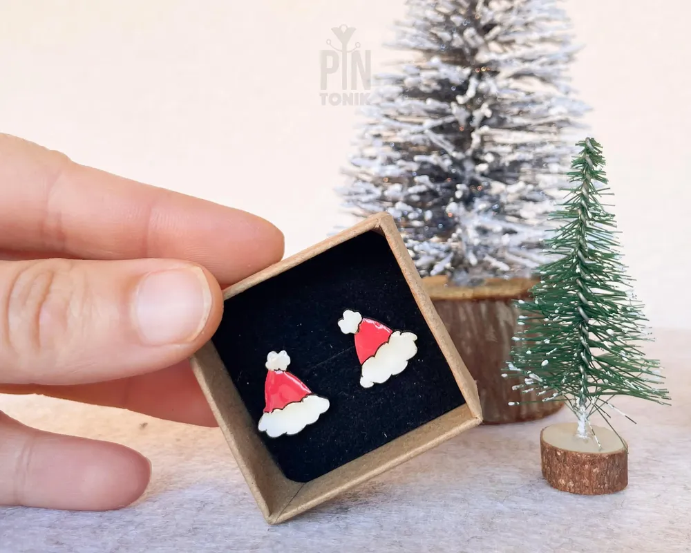 Bijoux - Boucles d'oreilles fantaisie en forme de chapeau de Noël - Idées cadeaux originales pour les bas de Noël ou le Père Noël secret - PINTONIK