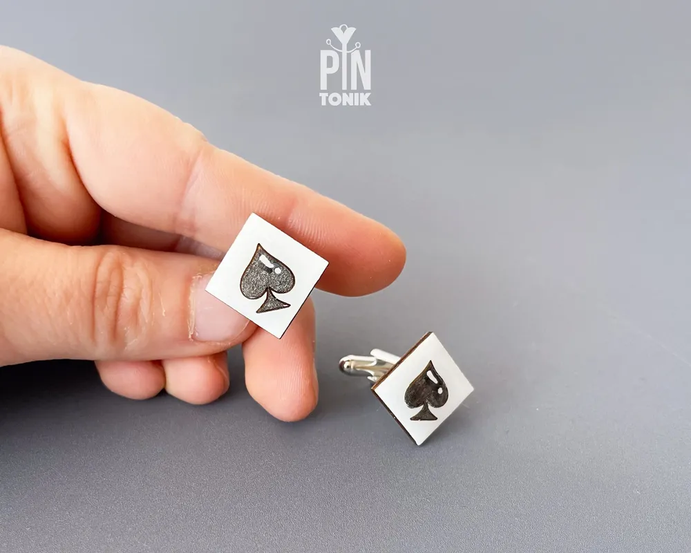 Jewelry - Ace of Spades Cufflinks - Hand-Painted Wooden Poker Cufflinks - PINTONIK
