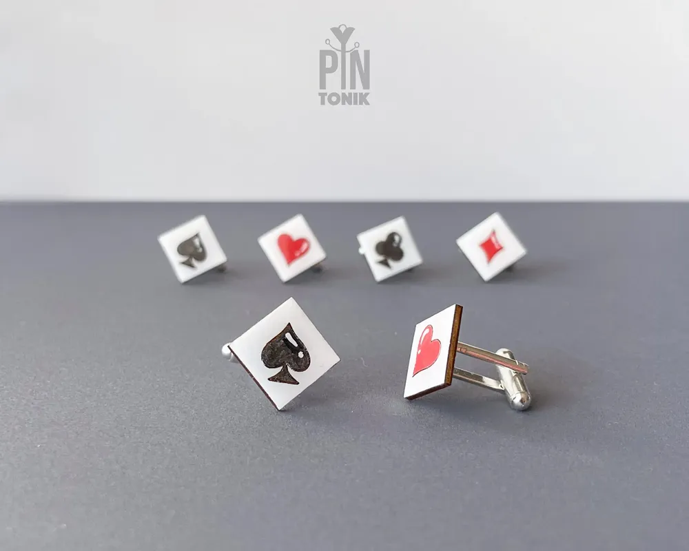 Jewelry - Ace of Spades Cufflinks - Hand-Painted Wooden Poker Cufflinks - PINTONIK