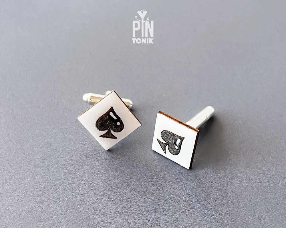 Jewelry - Ace of Spades Cufflinks - Hand-Painted Wooden Poker Cufflinks - PINTONIK