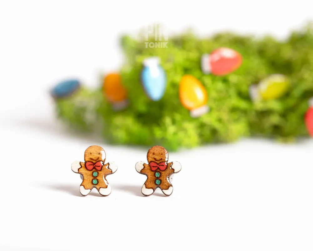 Jewelry - Gingerbread Man Stud Earrings - Quirky Christmas Earrings - Fun Stocking Stuffer or Secret Santa Gift - PINTONIK