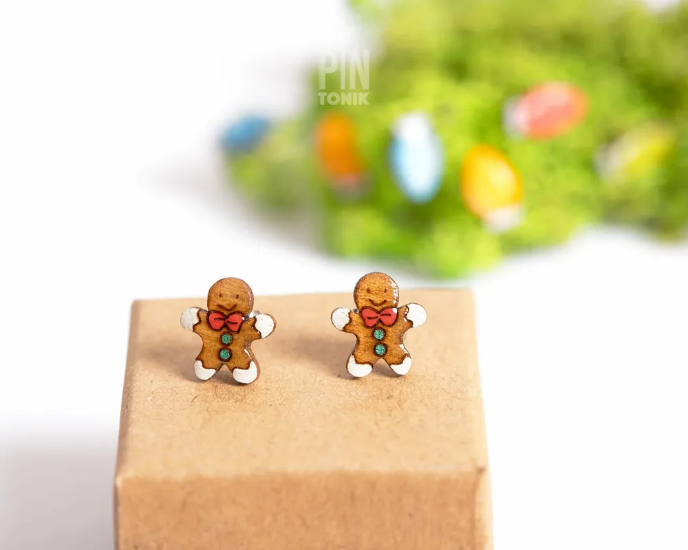 Jewelry - Gingerbread Man Stud Earrings - Quirky Christmas Earrings - Fun Stocking Stuffer or Secret Santa Gift - PINTONIK