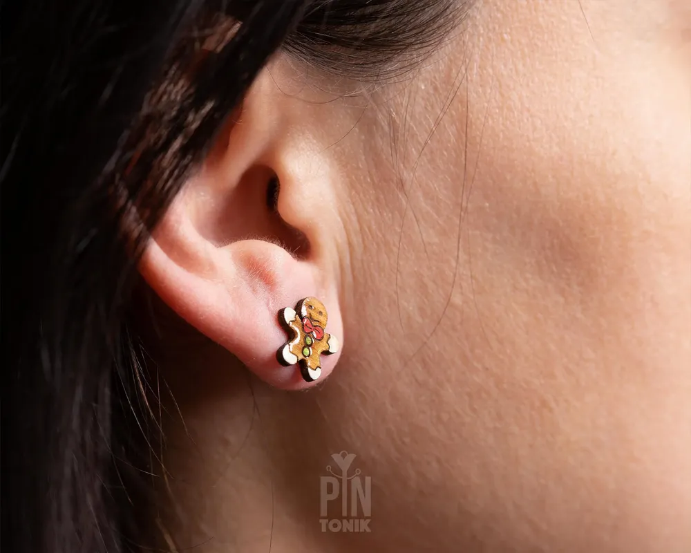 Jewelry - Gingerbread Man Stud Earrings - Quirky Christmas Earrings - Fun Stocking Stuffer or Secret Santa Gift - PINTONIK