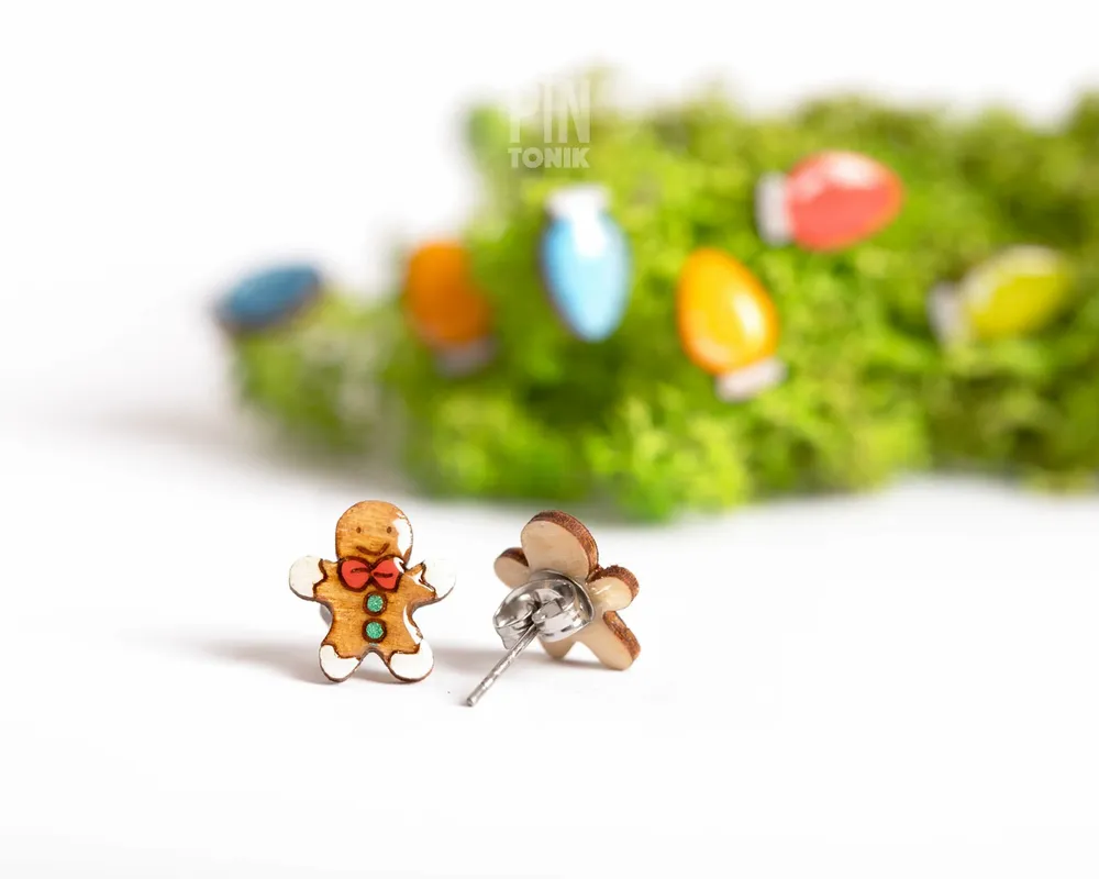 Jewelry - Gingerbread Man Stud Earrings - Quirky Christmas Earrings - Fun Stocking Stuffer or Secret Santa Gift - PINTONIK