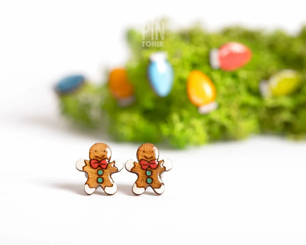 Jewelry - Gingerbread Man Stud Earrings - Quirky Christmas Earrings - Fun Stocking Stuffer or Secret Santa Gift - PINTONIK