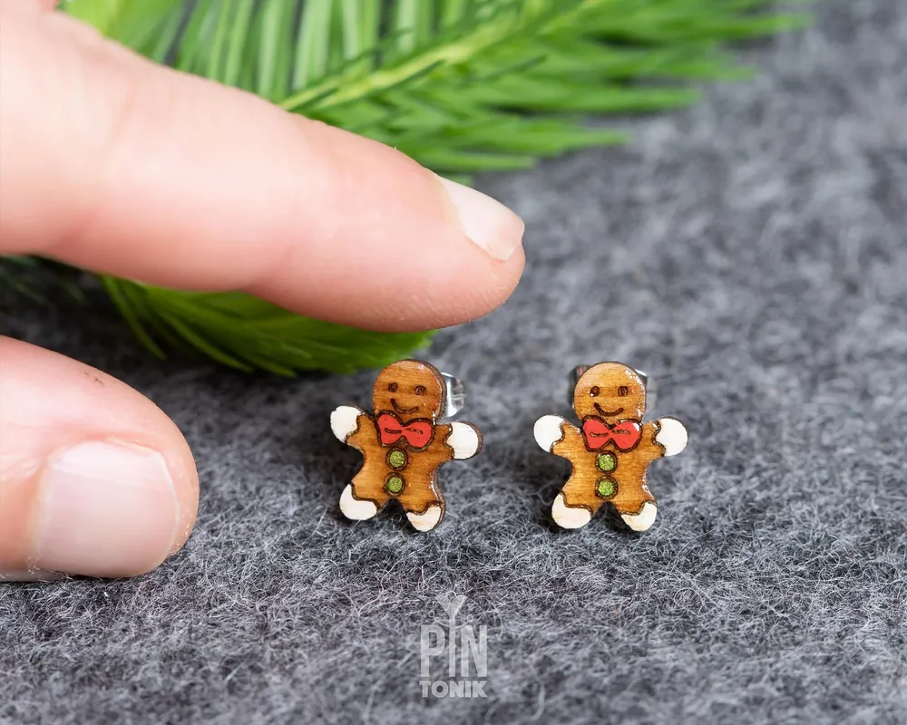 Jewelry - Gingerbread Man Stud Earrings - Quirky Christmas Earrings - Fun Stocking Stuffer or Secret Santa Gift - PINTONIK