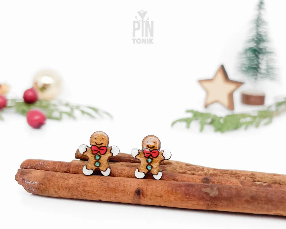 Jewelry - Gingerbread Man Stud Earrings - Quirky Christmas Earrings - Fun Stocking Stuffer or Secret Santa Gift - PINTONIK