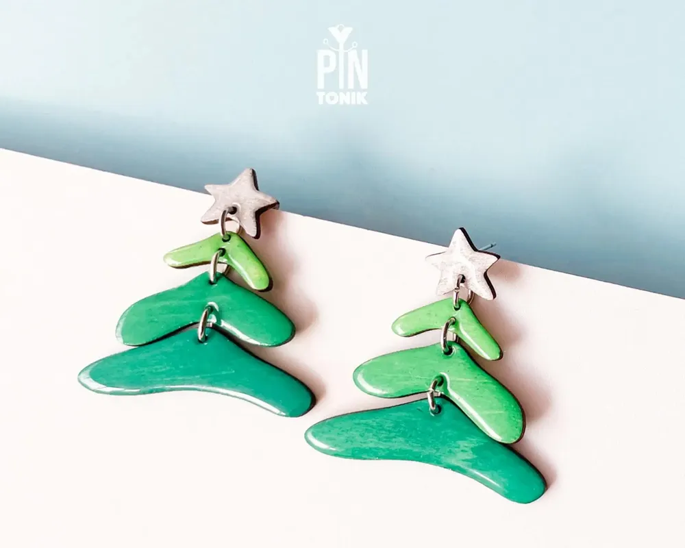 Jewelry - Christmas Tree Dangle Earrings - Sterling Silver Festive Jewelry - PINTONIK