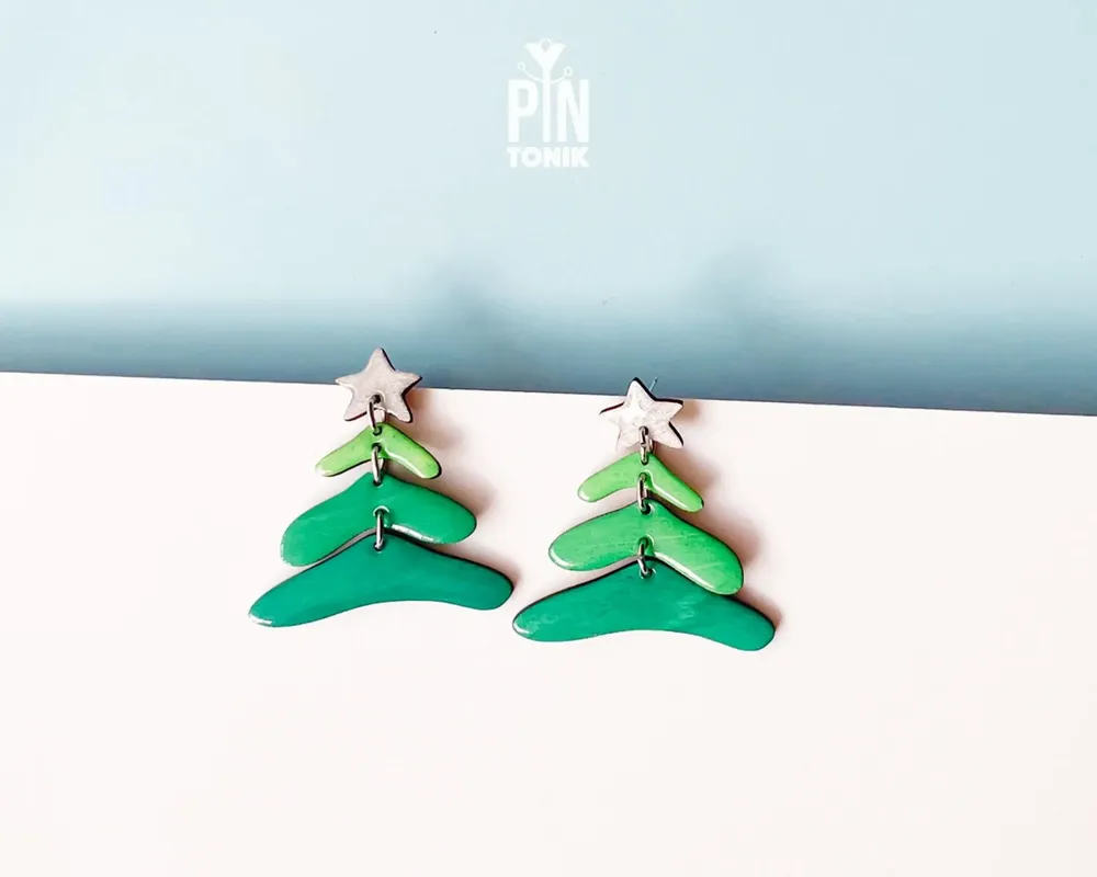 Jewelry - Christmas Tree Dangle Earrings - Sterling Silver Festive Jewelry - PINTONIK