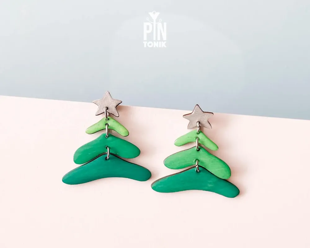 Jewelry - Christmas Tree Dangle Earrings - Sterling Silver Festive Jewelry - PINTONIK
