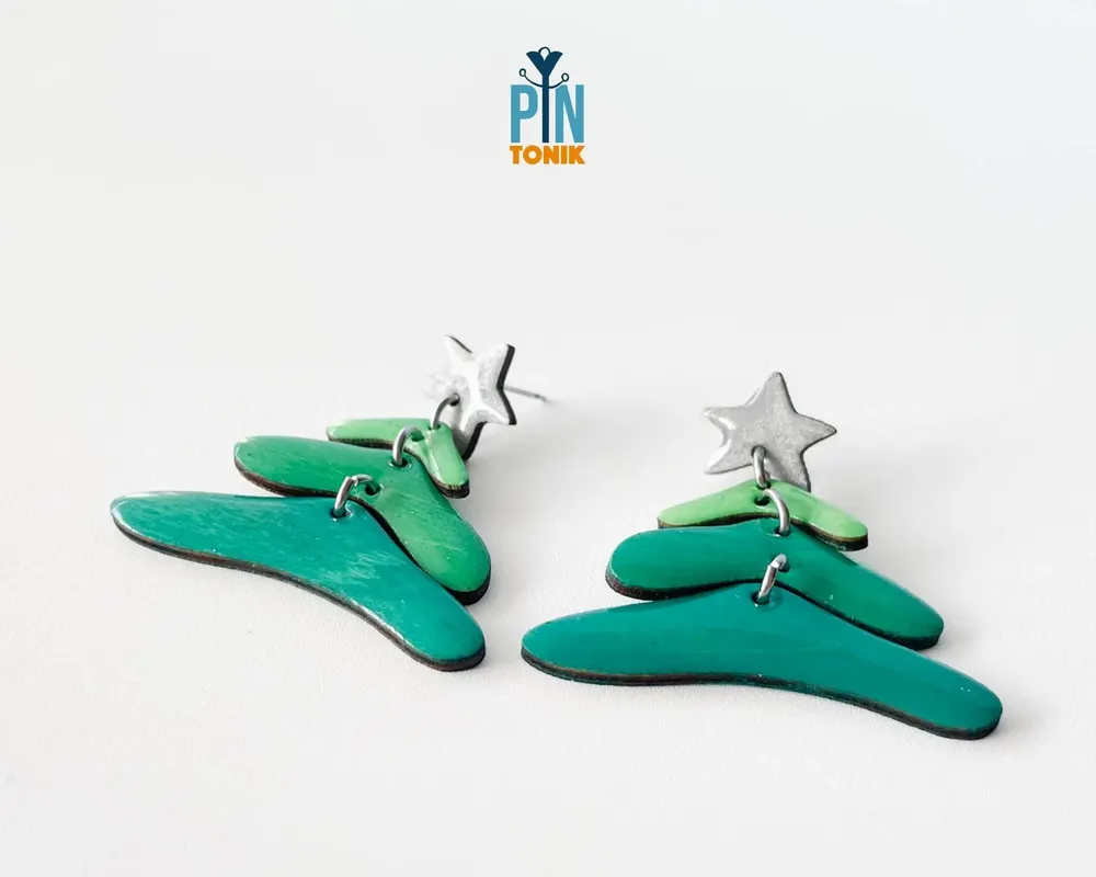 Jewelry - Christmas Tree Dangle Earrings - Sterling Silver Festive Jewelry - PINTONIK