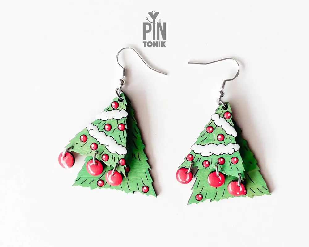 Jewelry - Christmas Tree Dangle Earrings - Festive Jewelry for Christmas Eve - Winter Accessories - PINTONIK