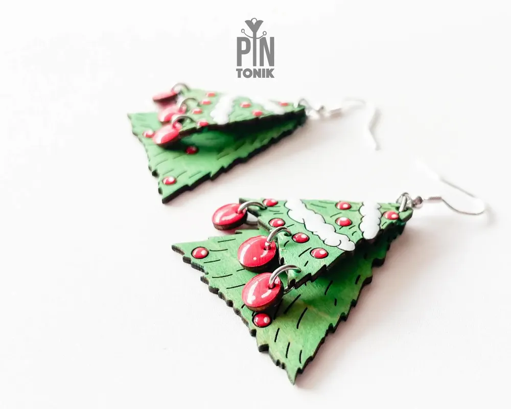 Jewelry - Christmas Tree Dangle Earrings - Festive Jewelry for Christmas Eve - Winter Accessories - PINTONIK