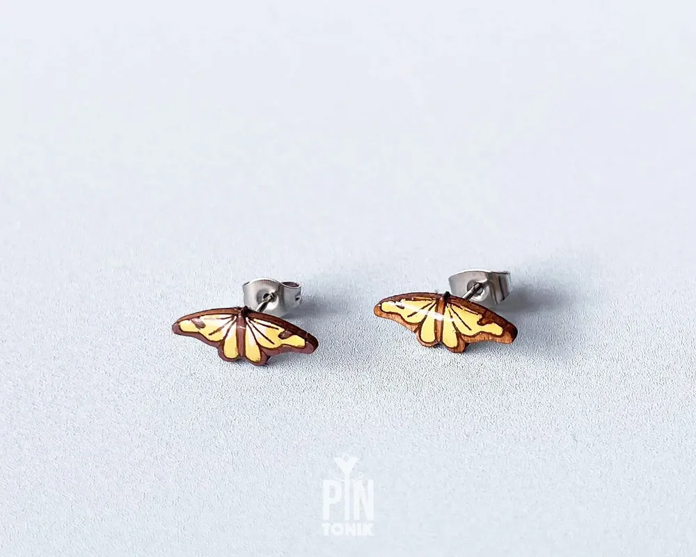 Jewelry - Monarch Butterfly Stud Earrings - Whimsical Wood & Stainless Steel - PINTONIK