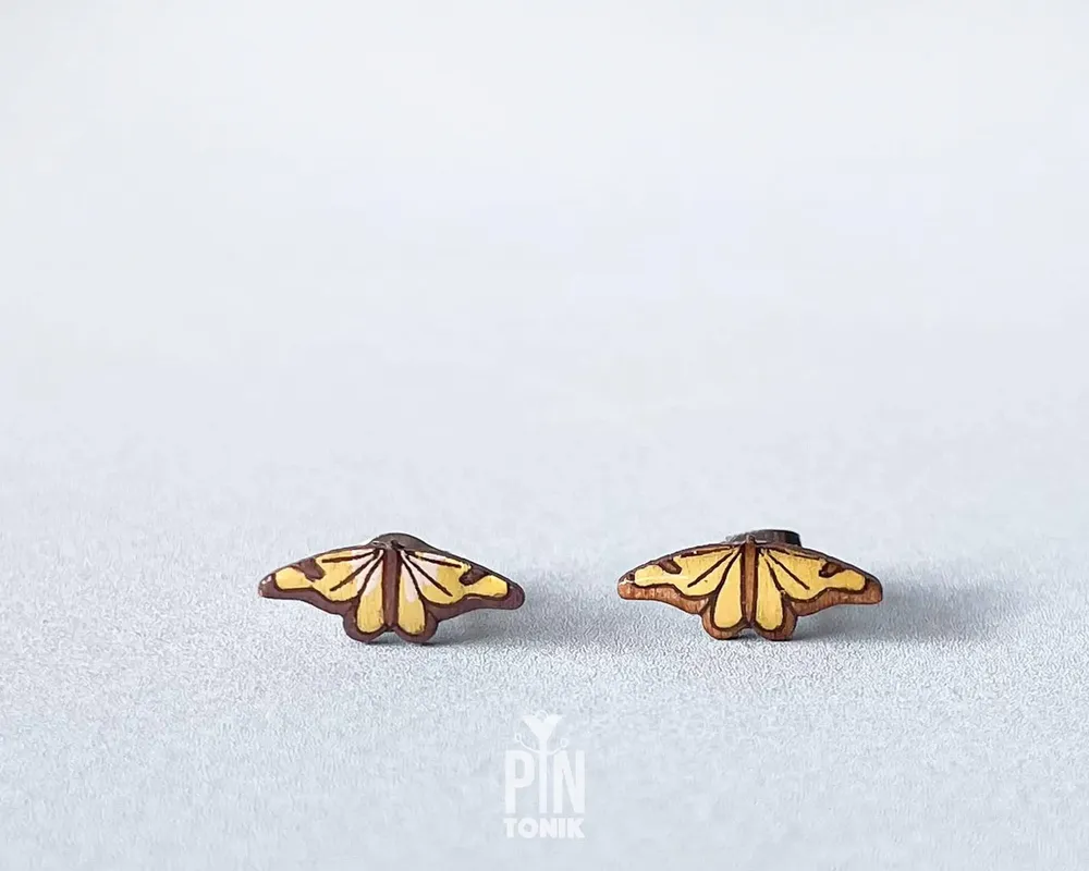 Jewelry - Monarch Butterfly Stud Earrings - Whimsical Wood & Stainless Steel - PINTONIK