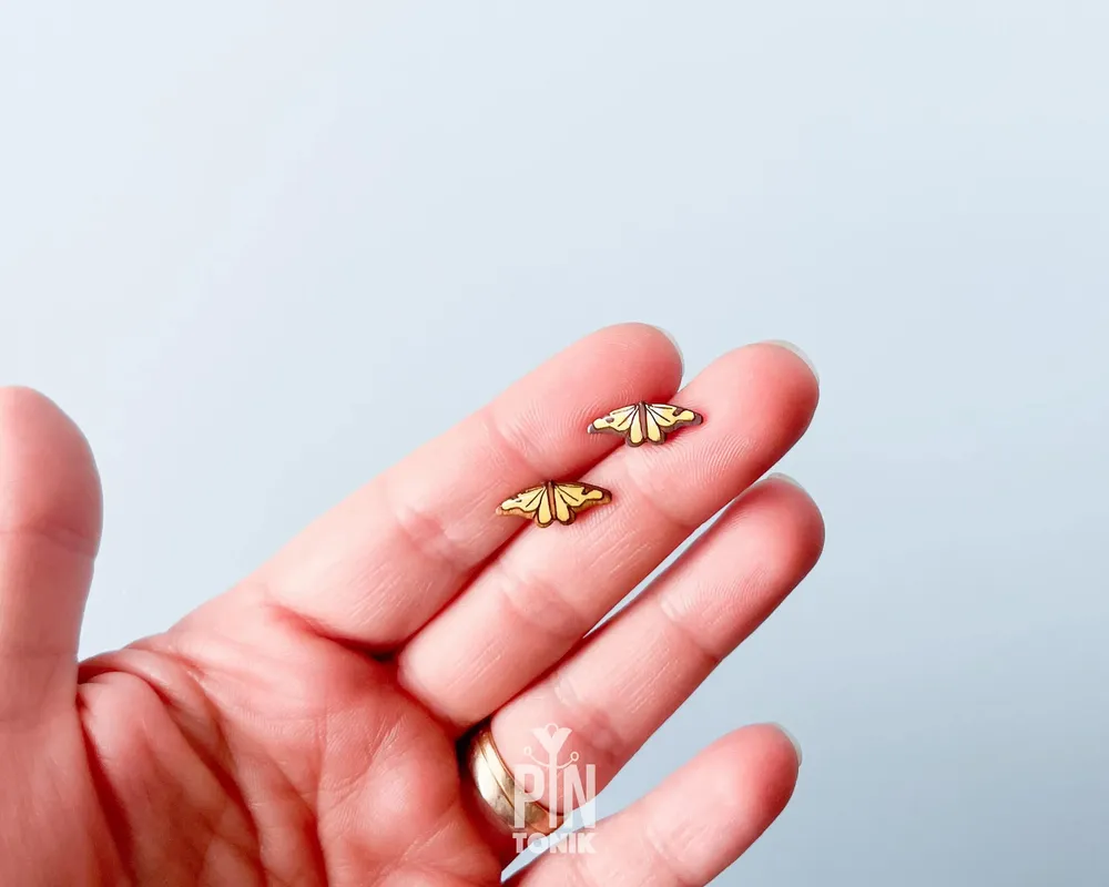 Jewelry - Monarch Butterfly Stud Earrings - Whimsical Wood & Stainless Steel - PINTONIK