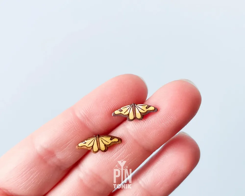 Jewelry - Monarch Butterfly Stud Earrings - Whimsical Wood & Stainless Steel - PINTONIK
