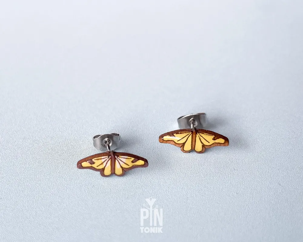 Jewelry - Monarch Butterfly Stud Earrings - Whimsical Wood & Stainless Steel - PINTONIK