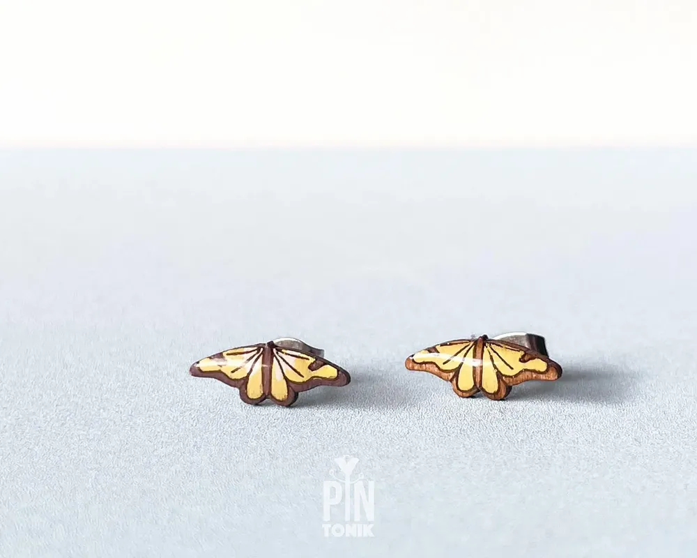 Jewelry - Monarch Butterfly Stud Earrings - Whimsical Wood & Stainless Steel - PINTONIK