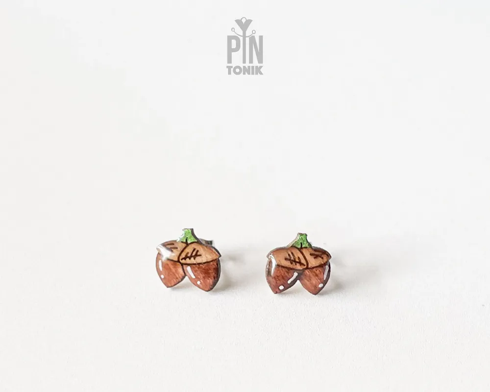 Jewelry - Tiny Acorn Studs - Autumn Funky Earrings - Fall Jewelry Gift for Back to School or Teachers - PINTONIK