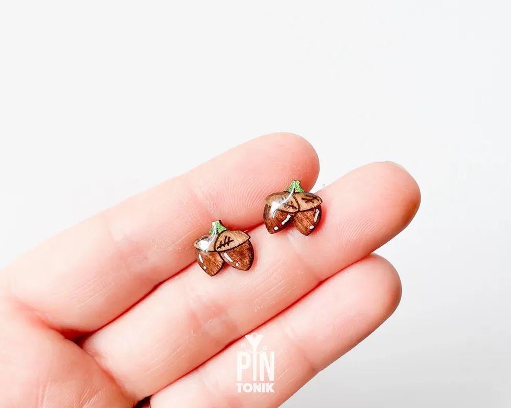 Jewelry - Tiny Acorn Studs - Autumn Funky Earrings - Fall Jewelry Gift for Back to School or Teachers - PINTONIK
