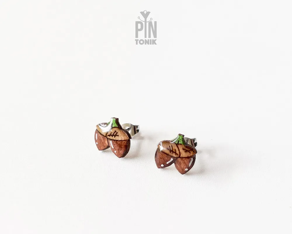 Jewelry - Tiny Acorn Studs - Autumn Funky Earrings - Fall Jewelry Gift for Back to School or Teachers - PINTONIK
