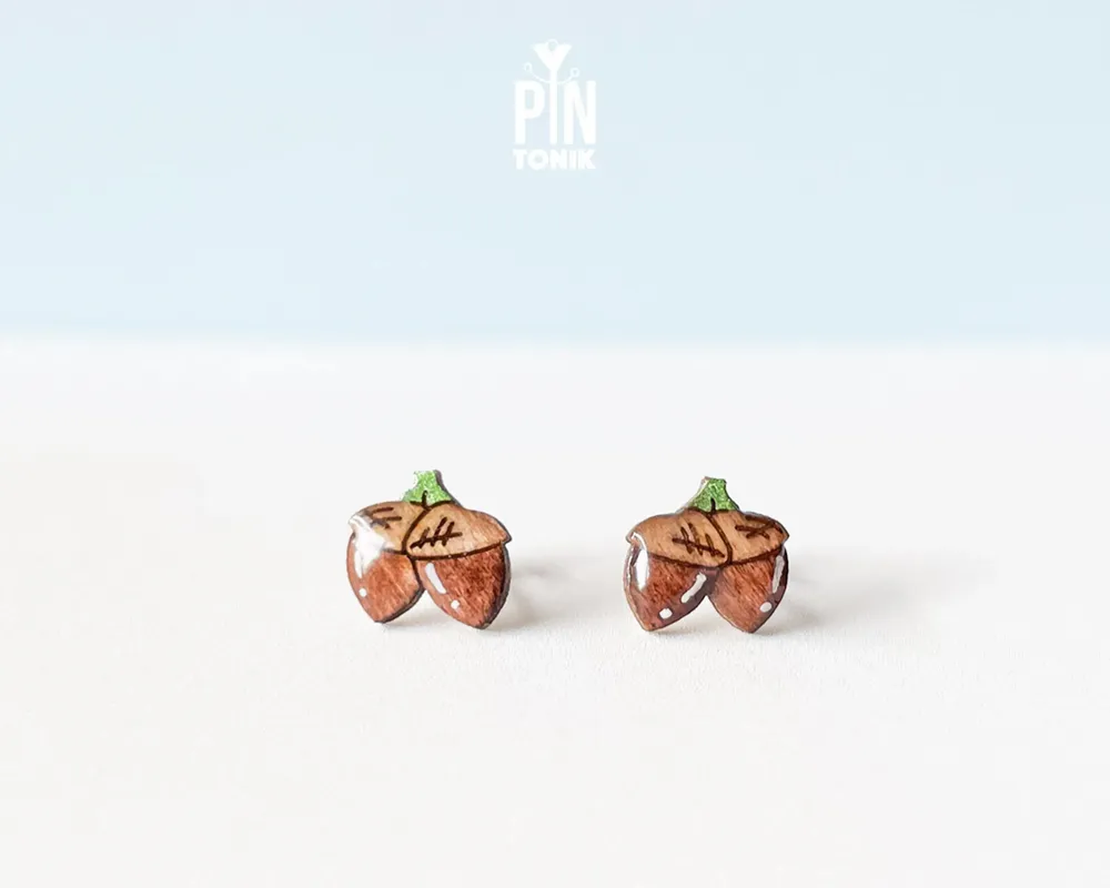 Jewelry - Tiny Acorn Studs - Autumn Funky Earrings - Fall Jewelry Gift for Back to School or Teachers - PINTONIK